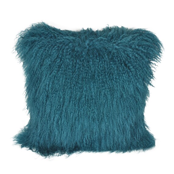 Teal mongolian online fur pillow