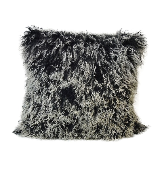Black Mongolian Tibetan Lamb fur Pillow / Cushion