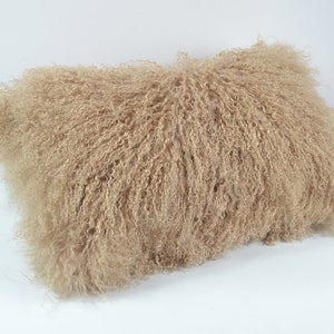 Housse de coussin en fourrure d'agneau du Tibet Beige foncé 30 cm x 50 cm 12 x 20 po. image 5