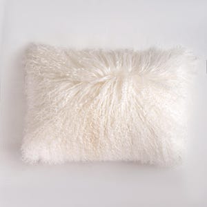 Mongolian lamb fur pillow Tibetan lamb fur pillow Cover  -  Natural White -12&quot;x 20&quot; (30cm x 50cm)