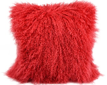 red furry pillows