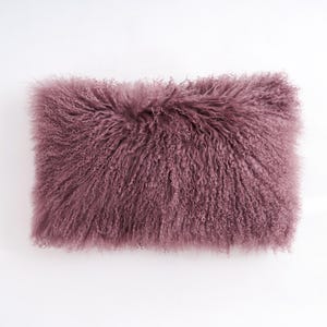 Mongolian lamb fur pillow cover Tibetan lamb fur pillow cover  -  Rose Taupe  -12&quot;x 20&quot; (30cm x 50cm)