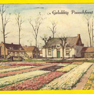 Carte postale 1946 Pays-Bas Sc 216/217 « Happy Paashfeest » 1940-1945 Fondation Machine annulation.