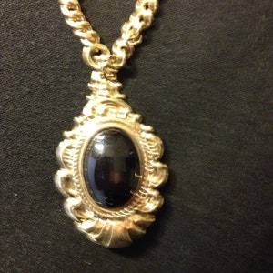 Vintage Onyx 9.5&quot;Costume Jewel Pin Chain Stainless Decorative Dress Piece