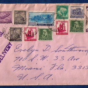 May 8,1971 India Cover Multi-Stamped Issue To Miami USA &quot;Eleven Stamps Total&quot;.