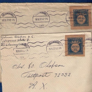 Sweden (1937) Two Facit M1, Miliary Envelopes With Original Military Reply Stamps Obverse, Used, F-VF, Facit CV 150.00..