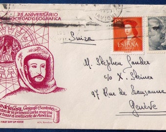 Spain 1953 Sc 699 & Sc790 Cover FDC Juan De La Cosa Sociedad Geografica Nov 1953