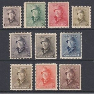 Bélgica 1919 Sc 124-133 MH/MNH x10 King Albert Tipos de Casco Hasta 50c. Vf