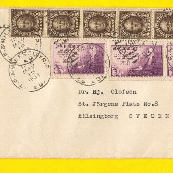 US 1934 Cover Multi-Stamped Sc 551 horz strip of 6 Sc 552 horz pair of 2 Sc 737.