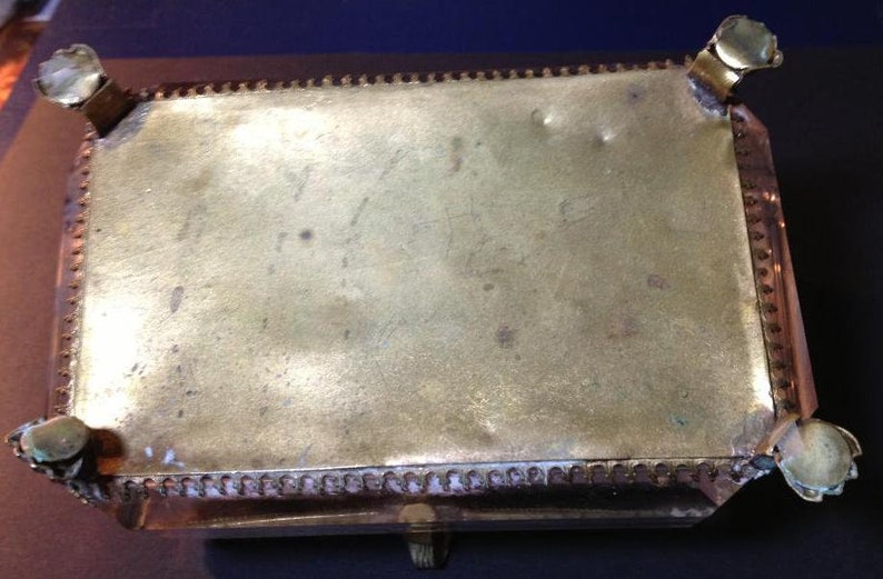 Antique Brass /& Glass Jewelry Trinket BoxThick Glass hexagonal Glass Edges