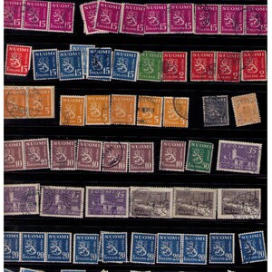 Finland (1930-46) Collection Lion Types & Others Cancelled Pairs Strips Multiples of threes. A few contain flaws Many to choose from.F-VF