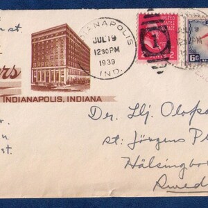 19.7.1939 US Cachet Cover SC #C23 SC #806 Hotel Antlers,Indianapolis,Indiana