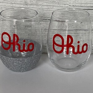 Script Ohio Stemless Wine Glass With or Without Glitter