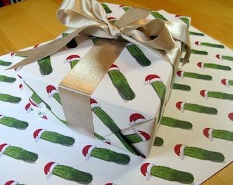 Santa Pickle Giftwrap • High Quality, Thick  20” X 29” Xmas Giftwrap Sheets • Christmas Pickle Tradition • Handpainted Realistic Pickles