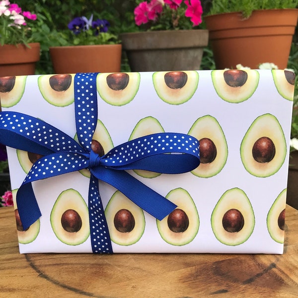 Avocado Giftwrap, 20X29” Wrapping Sheets • High Quality Thick Wrapping Paper •  Realistic Hand-Painted Avocados on Paper