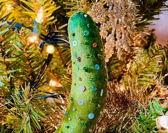 Beaded Felt Pickle Ornament: Handmade Christmas Decoration
