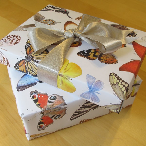 Butterfly Giftwrap • 20X29” Wrapping Sheets • High Quality Thick Giftwrap • Realistic, Colorful Hand-Painted Butterflies on Sturdy Paper