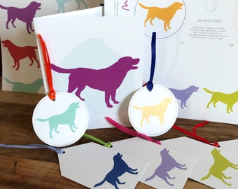 Labrador Card and Gift Tags • Instant Printable Download • Print It Yourself PDF • Card and Six Gift Tags • Colorful Lab Dog Gift