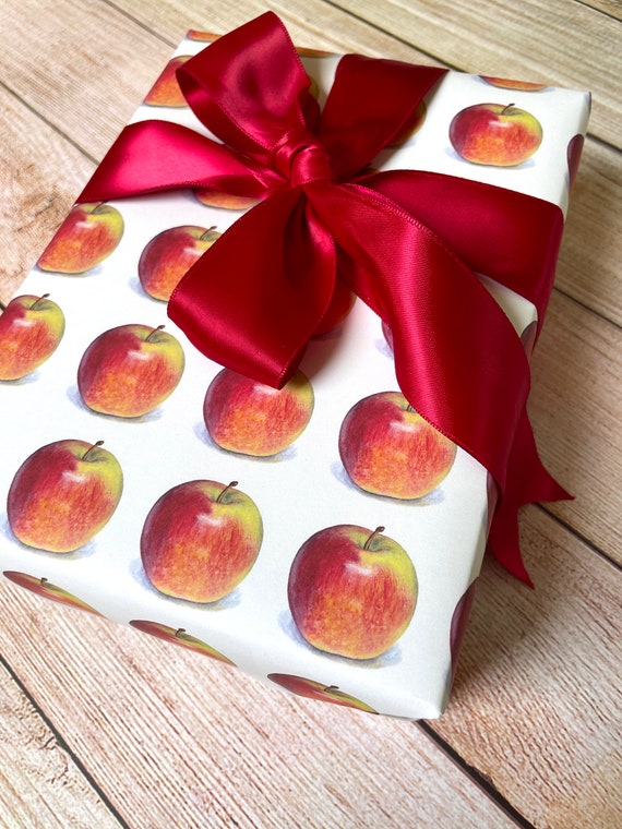Red Apple Gift Wrap: Hand-Painted Kanzi Apple Print, Thick Paper