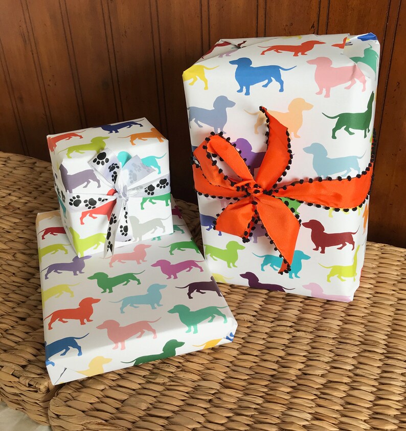 This thick, opaque wrapping paper featuring dachshunds is perfect for gifts of all kinds and complements any color ribbon!