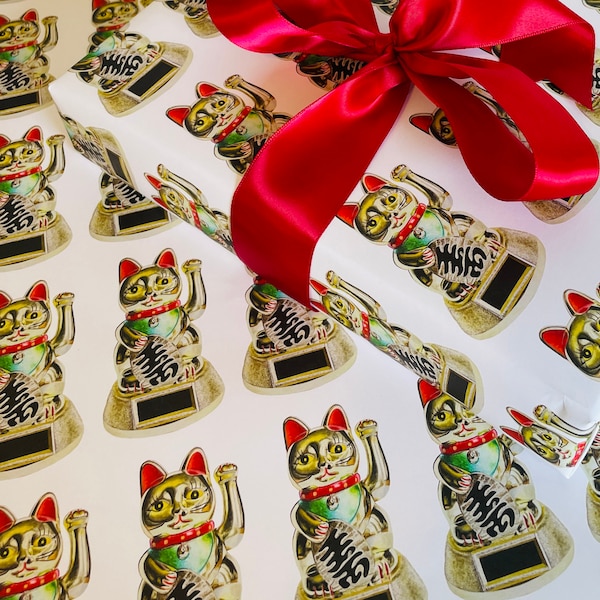 Lucky Cat Giftwrap • Japanese Maneki-Neko Giftwrap • Beckoning Cat Wrapping Paper • 20X29” Sheets • High Quality, Thick Giftwrap