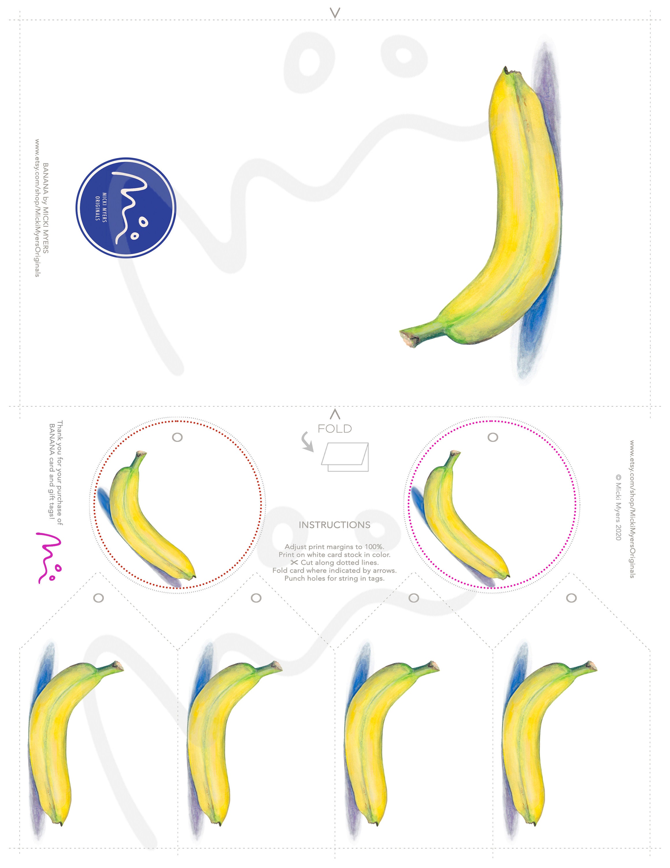 Printable Banana Gift Tags Downloadable Gift Tags Banana - Etsy España