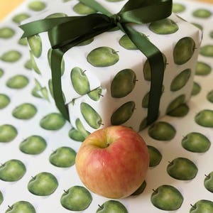 Carta da regalo mela verde • Fogli da regalo 20X29", carta da regalo spessa di alta qualità • Mele Grandma Smith realistiche e dipinte a mano su carta • Insegnanti