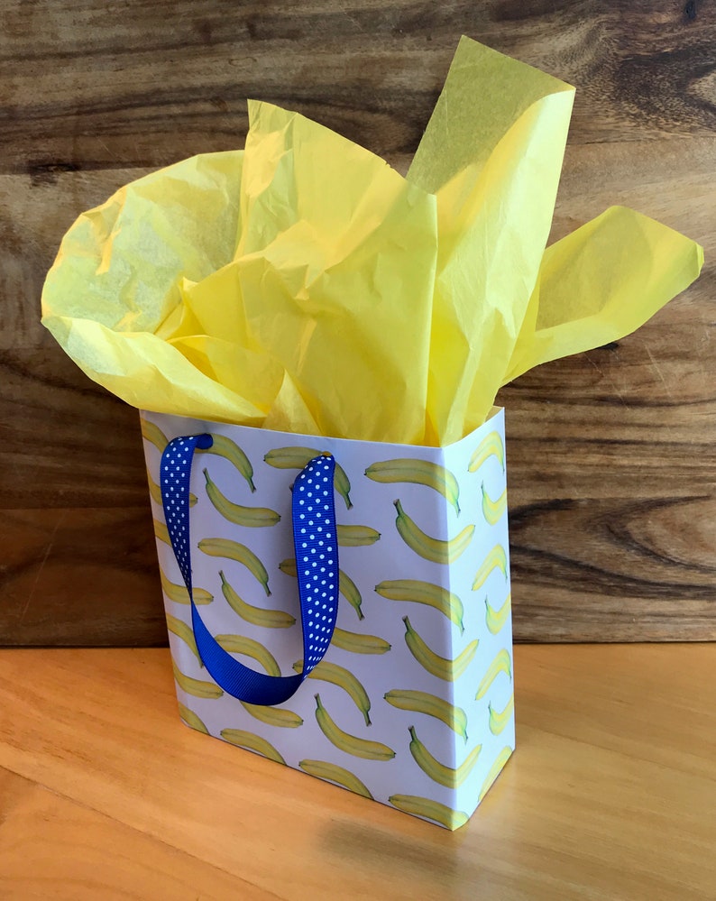 banana gift bag iwth yellow tissue paper