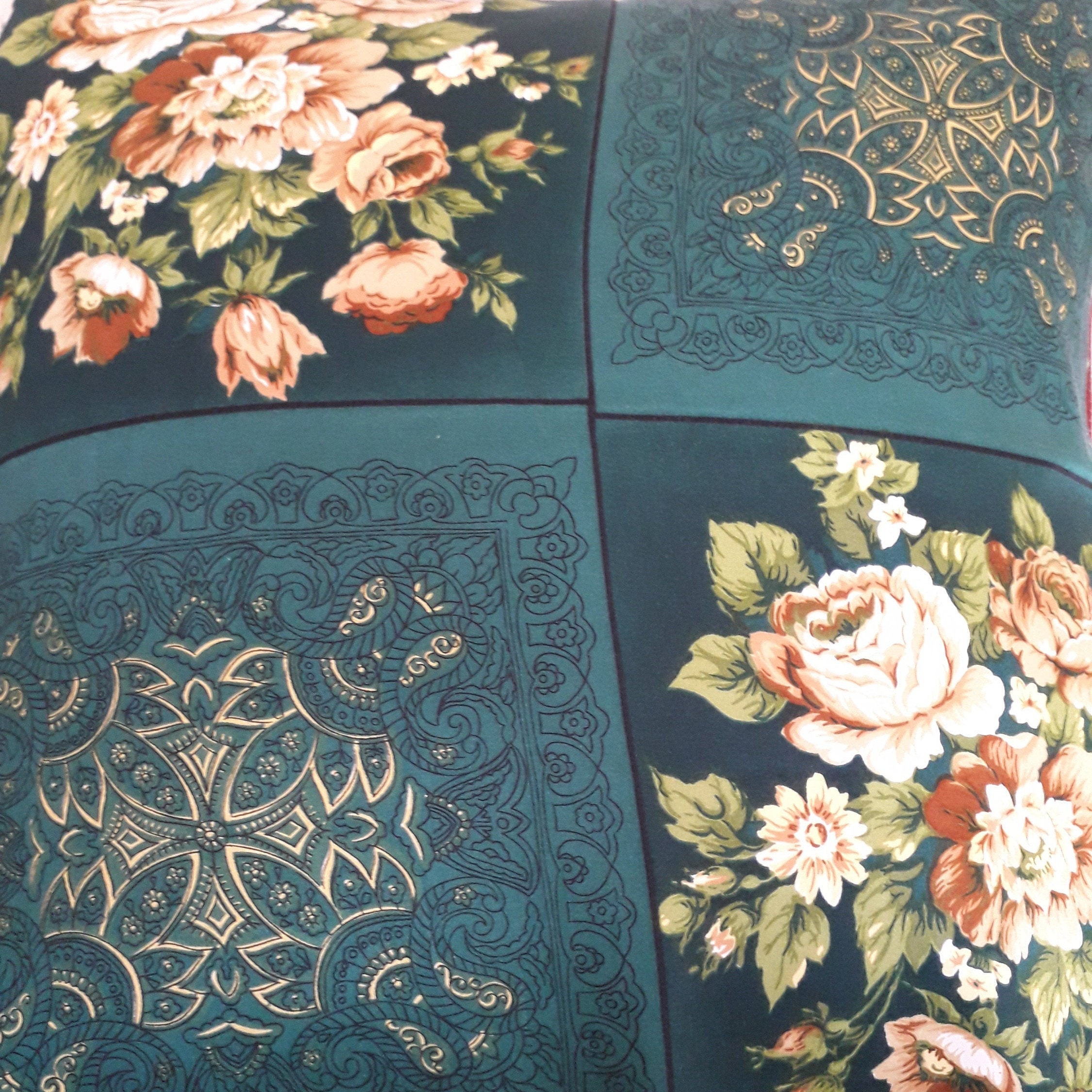 Green Vintage Floral Fabric Panel Etsy UK