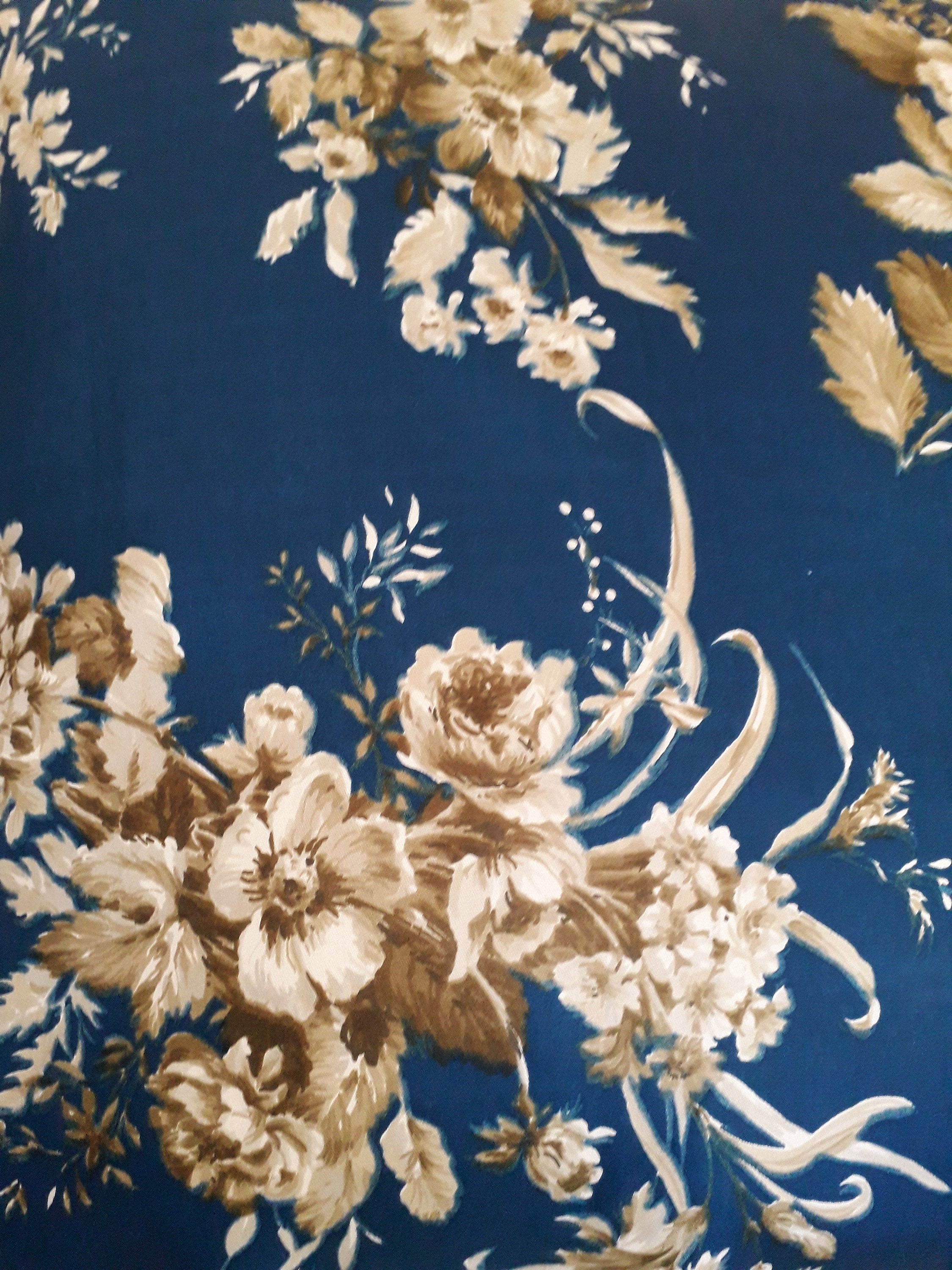 Vintage Blue and Brown Floral Fabric Etsy