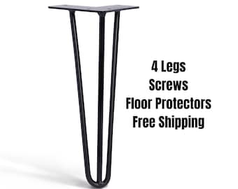3-Rod Hairpin Legs • All Sizes • Set of 4 • Powder Coated Matte Black • 6" to 32"