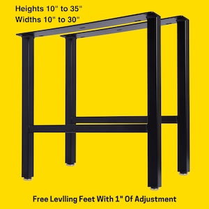 H-Frame End Base Metal Table Legs Set of 2  (10" - 35")  for Live Edge Wood, Harvest Table, Wedding Table