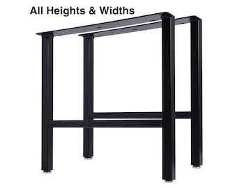 H-Frame Metal Table Legs Set of 2  (10" - 35")  for Dining, Coffee or Sofa Tables, Desks or Benches - Straight/Square