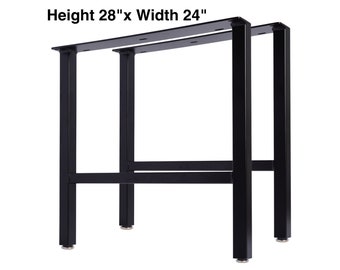 H-Frame End Base Table Legs 28" High x 24" Wide Carbon Steel - Set of 2 for Desks, Islands, Small/Tight Space Dinner Tables - Square Tubing