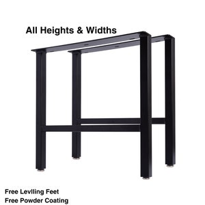 H-Frame Metal Table Legs Set of 2  (10" - 35")  for Dining, Coffee or Sofa Tables, Desks or Benches - Straight/Square