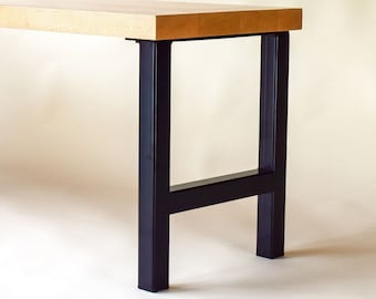 Ensemble de 2 pieds de table en métal avec cadre en H (10 à 35 pouces) pour salle à manger, tables basses ou de canapé, bureaux ou bancs - Droit/carré