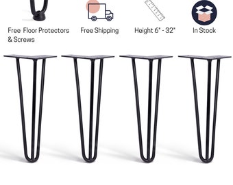 4x Black 3-Rod Hairpin Legs Powder Coated 6" to 36"