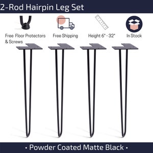 Set(4 Legs) Black Original 2-Rod Hairpin Legs 6" to 32"