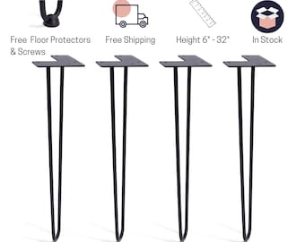 Set(4 Legs) Black Original 2-Rod Hairpin Legs 6" to 32"