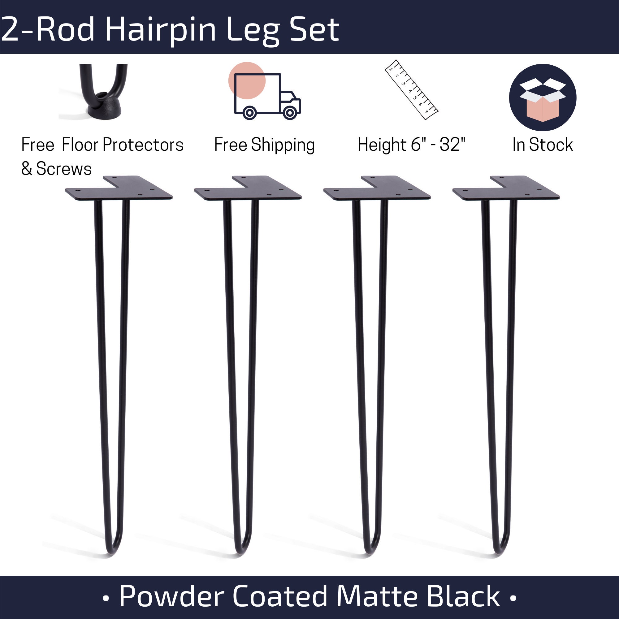 GREAT Hairpin Legs x 4 FREE Floor Protectors & Screws Next Day Delivery 