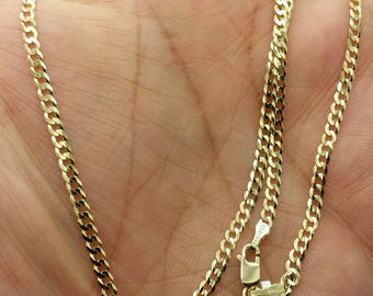 14k Solid Yellow Gold Chain Necklace 2.5 mm Curb Chain Cuban Link Gold Necklace