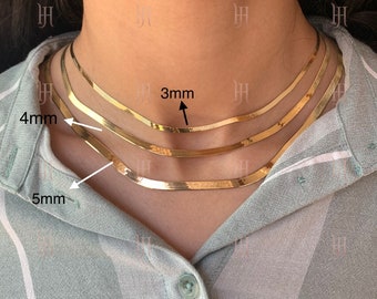 14k Solid Yellow Gold High Polish Herringbone Necklace Chain 16-20 3mm  4mm, 4.7mm, 6mm, Multi-strand layering necklace/ chain/best selling