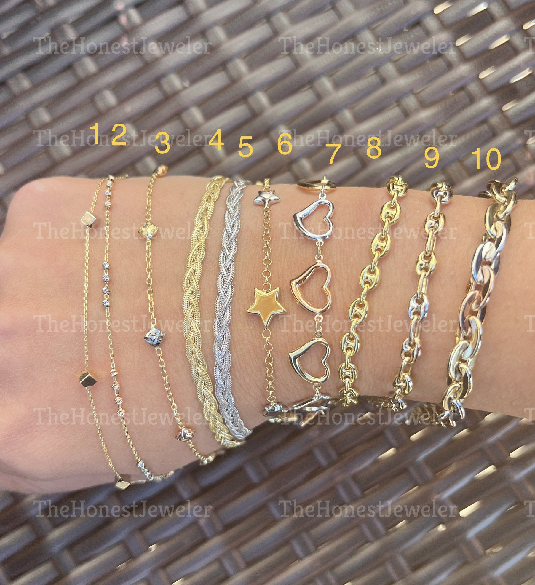 14k Tri Color Gold Bracelets, Braided Fox, Diamond Cut 14k Tri Color Gold Bracelets, Braided Fox, Diamond Cut