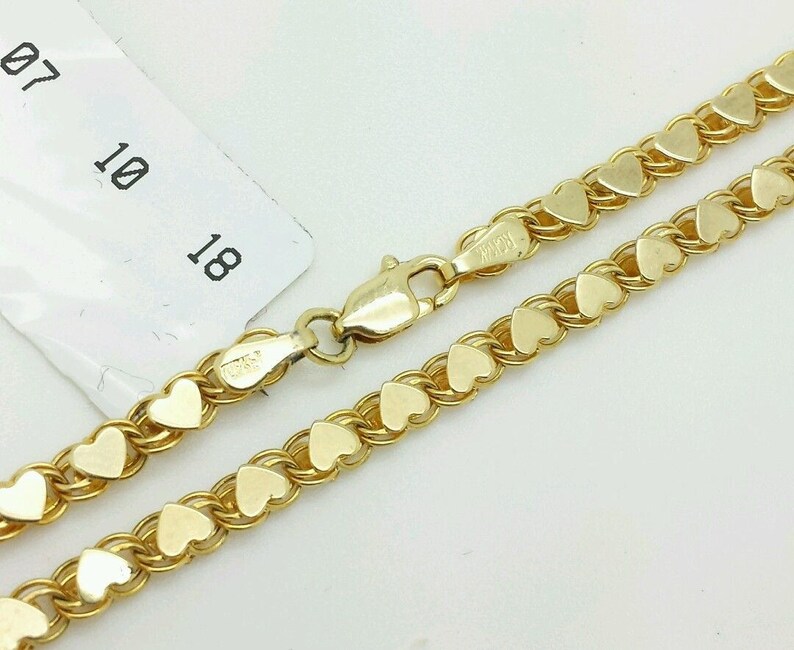 14k Solid Yellow Gold Heart Link Bracelet Anklet Chain Etsy