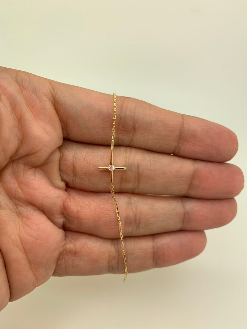 14k Solid Yellow Gold Baby Side Cross Bracelet,Religious Bracelet for Child,Christmas Gift,Baptism Gift,Children/'s Jewelry,Sale
