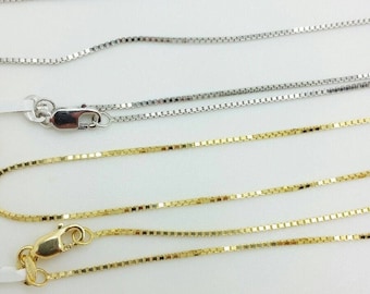 18K Yellow & White Gold Box Chain 1mm - Dainty Solid Gold Necklace, Real Gold Chain for Pendants, Thin Gold Chain for Women and Men