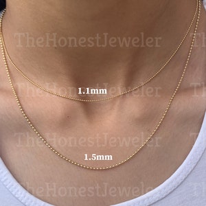 14k Yellow and White Gold Ball Bead Chain, Everyday Necklace, 1mm, 1.5mm, Real gold Bead Chain, Bead Link Chain,Bead Ball Necklace, Sale