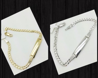 10k 14k Solid Yellow/White Gold Cuban Figaro Link  ID Bracelet 6&quot; Child Baby/FREE ENGRAVING/baby shower/birthday gift/personalized Sale