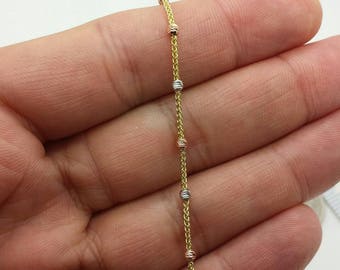 14k Solid Gold Tri Color Diamond Cut Round Bead Adjustable Wheat Bracelet 1mm Mothers day Gift Sale