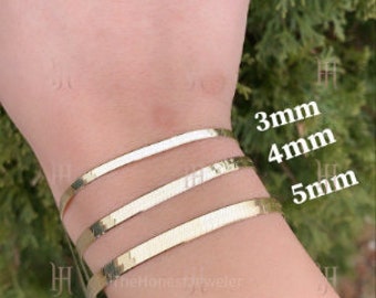 14k Solid Yellow Gold High Polish Herringbone Bracelet 3.0mm, 4.0mm, 4.7mm, 6.0mm, Imperial Herringbone, Flat Chain, Mothers day Gift Sale